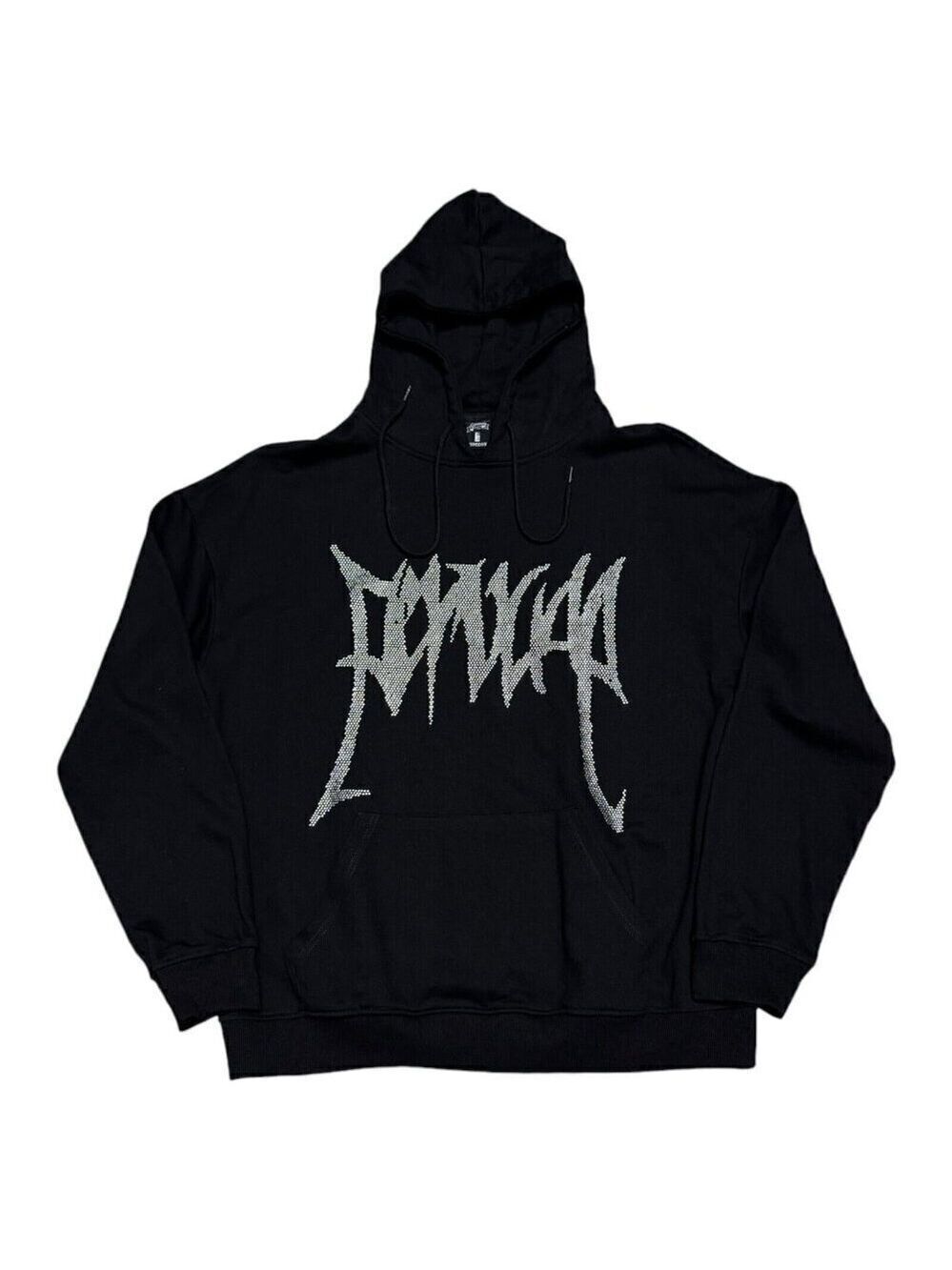 Rhinestone Bedazzled Gothic Asian Streetwear SUPEEON Black Hoodie Sweatshirt